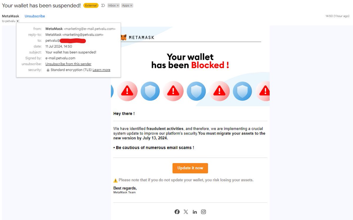 MadSprite_ISec's tweet photo. @petvalu this isn't right... it also leads to a phishing site for metamask but isn't @MetaMask https://t.co/F3TPO8I9zy