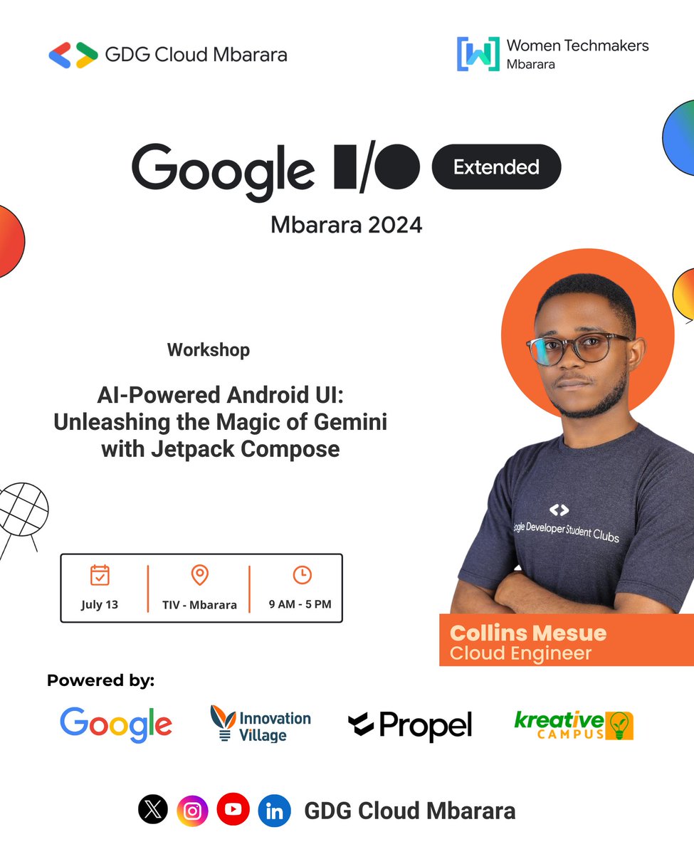 GDGCloudMbarara's tweet photo. 🚨 Speaker #10

We're excited to announce @mesuecollins as our tenth speaker at #IOExtendedMbarara this Saturday, July 13! 🥳

Collins is a certified Associate Cloud Engineer with 3+ years of experience in Cloud &amp; DevOps.

RSVP here: https://t.co/1gksD7jsaZ https://t.co/2GAh1fIU5A