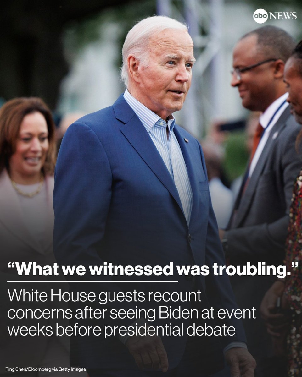 NEW: Multiple people who attended a Juneteenth concert at the White House last month — just 17 days before the presidential debate — told <a href="/ABC/">ABC News</a> News in interviews that they had concerns about Pres. Biden after personally watching him at that event. trib.al/sw37DP8