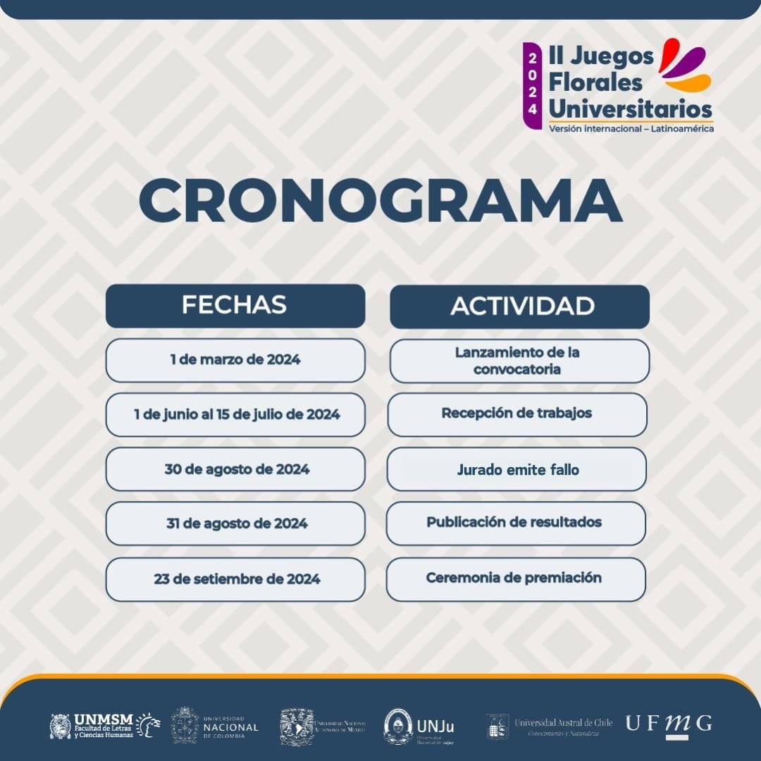 Los II Juegos Florales Universitarios han llegado para iluminar el panorama literario de Latinoamérica! Convocamos a las mentes creativas y apasionadas por la poesía de todas las universidades latinoamericanas. Si estás cursando pregrado y tienes una matrícula activa para el 2024