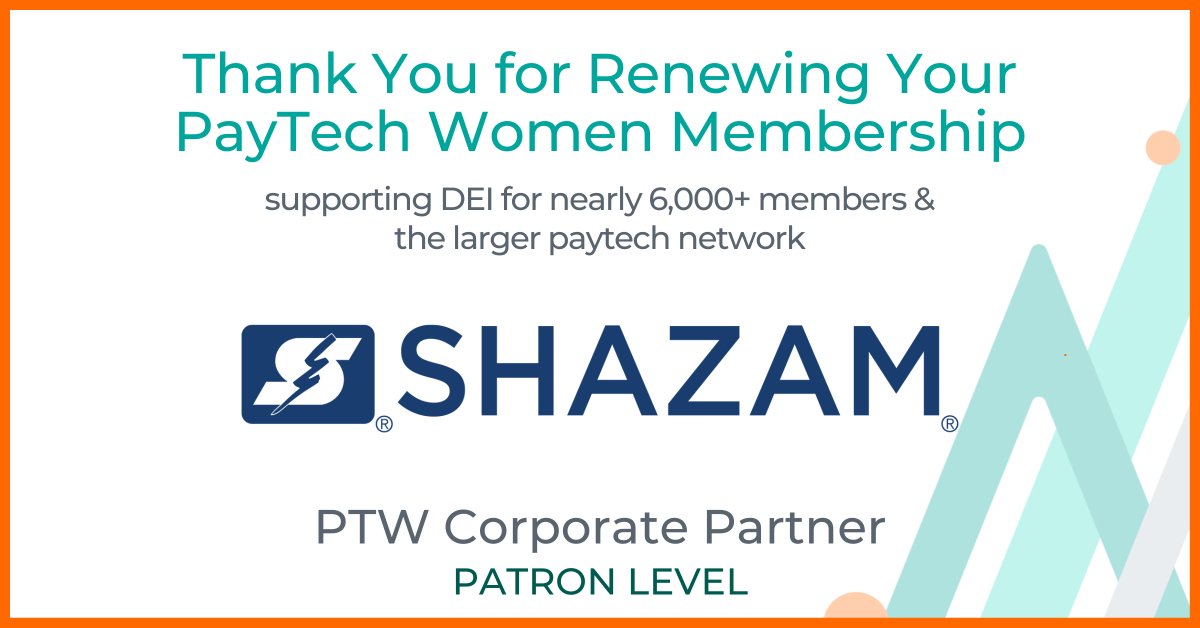 PayTechWomen's tweet photo. ๐THANK YOU to PATRON Corporate Partner @shazamnetwork for renewing their #PayTechWomen Membership! We appreciate their support of #DEI for our nearly 6,000 members & the #paytech network. ๐
Join our #PTWPartners: https://t.co/mbqAXsf5Sy
#payments #fintech https://t.co/kuT6Bobrc8