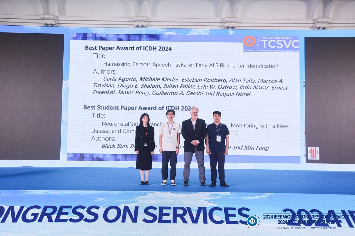 We received the Best Paper Award at the 2024 IEEE International Conference on Digital Health! Amazing to work with Carla Agurto, Kely Norel and team on analyzing speech for early detection of ALS biormarkers. 
icdh.conferences.computer.org/2024/