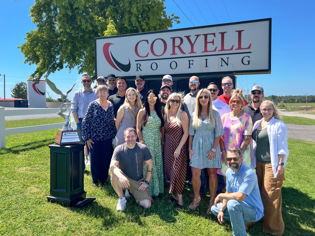 coryellroofing's tweet photo. We are excited to share these photos of our team celebrating a major milestone for Coryell Roofing! Honored with the 2023 Platinum Eagle Award & @durolast Contractor of the Year in January, we recently received the trophy. π¦
π
#ContractorOfTheYear #ExcellenceInRoofing https://t.co/GdQLWMmSct