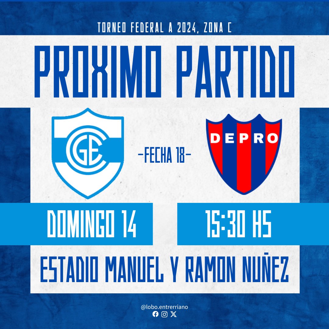 Fecha 18
🆚 Depro
📅 Domingo 14
⌚ 15:30hs
🏟️ Estadio Manuel y Ramón Núñez
 
Árbitro: Fernando Jesus Rekers