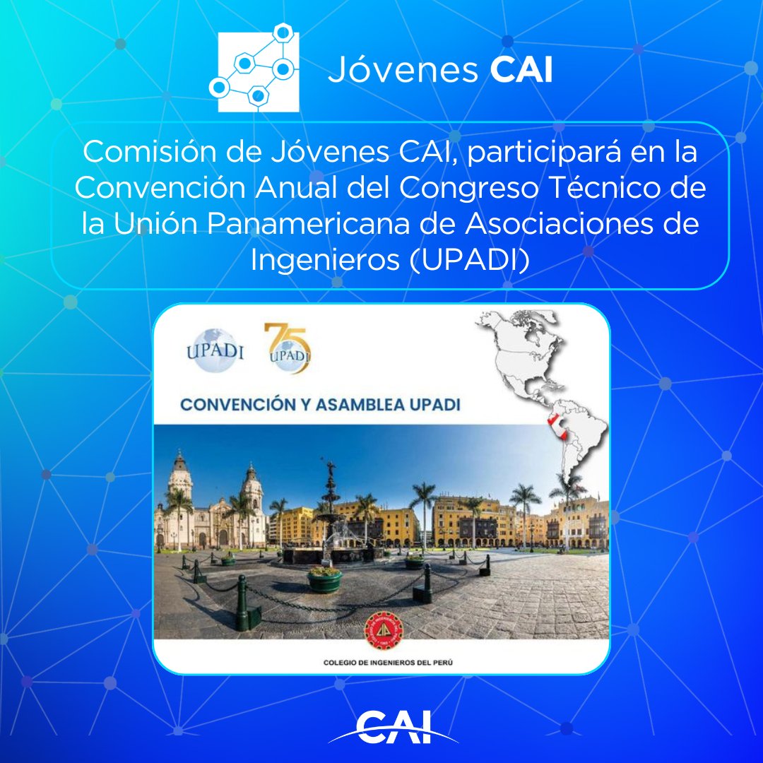 🚀 El CAI, a través de su Comisión de Jóvenes, participará en la Convención Anual del Congreso Técnico de UPADI. 🌎

Agradecemos a UPADI por la invitación y les deseamos muchos éxitos a nuestros expositores. 💡

#UPADI