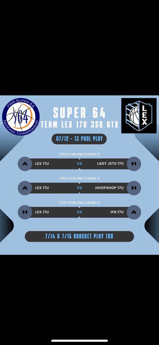 Excited to compete this weekend at the Super 64 Tournament. Here is my schedule!! 
@teamlexaustin