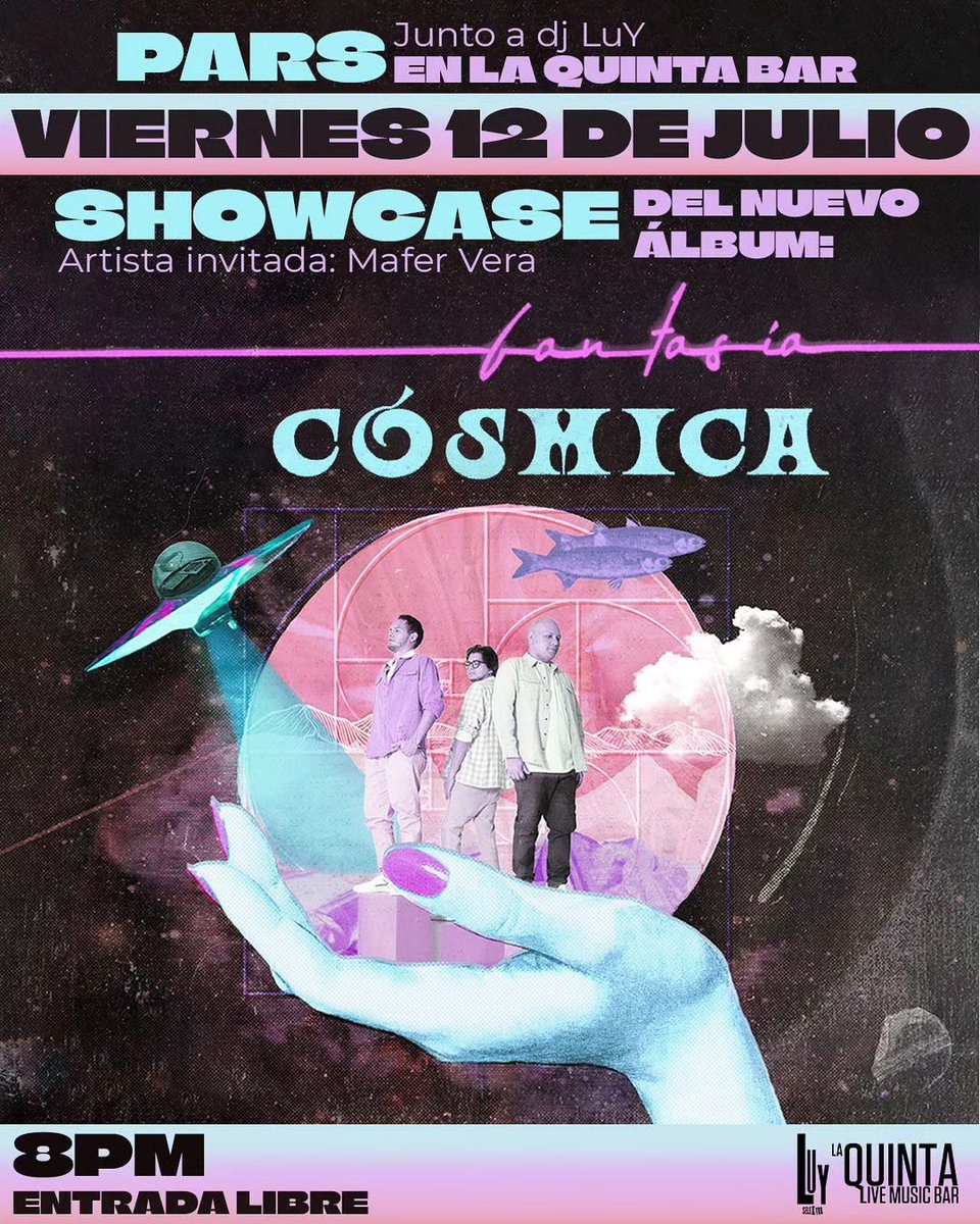 Pars: Showcase de su álbum "Fantasía Cósmica" 🎸 | Artistas: 💀 Pars (<a href="/somoslospars/">Pars</a>) 💀 Mafer Vera (@maferverx) 🎧 | Dj/Selector: 💀 Dj Luy (@luisalfredoh) 📅 | Fecha: Viernes 12 de julio de 2024 📍 | Lugar: La Quinta Live Music Bar (@laquintabart).… dlvr.it/T9SgjY