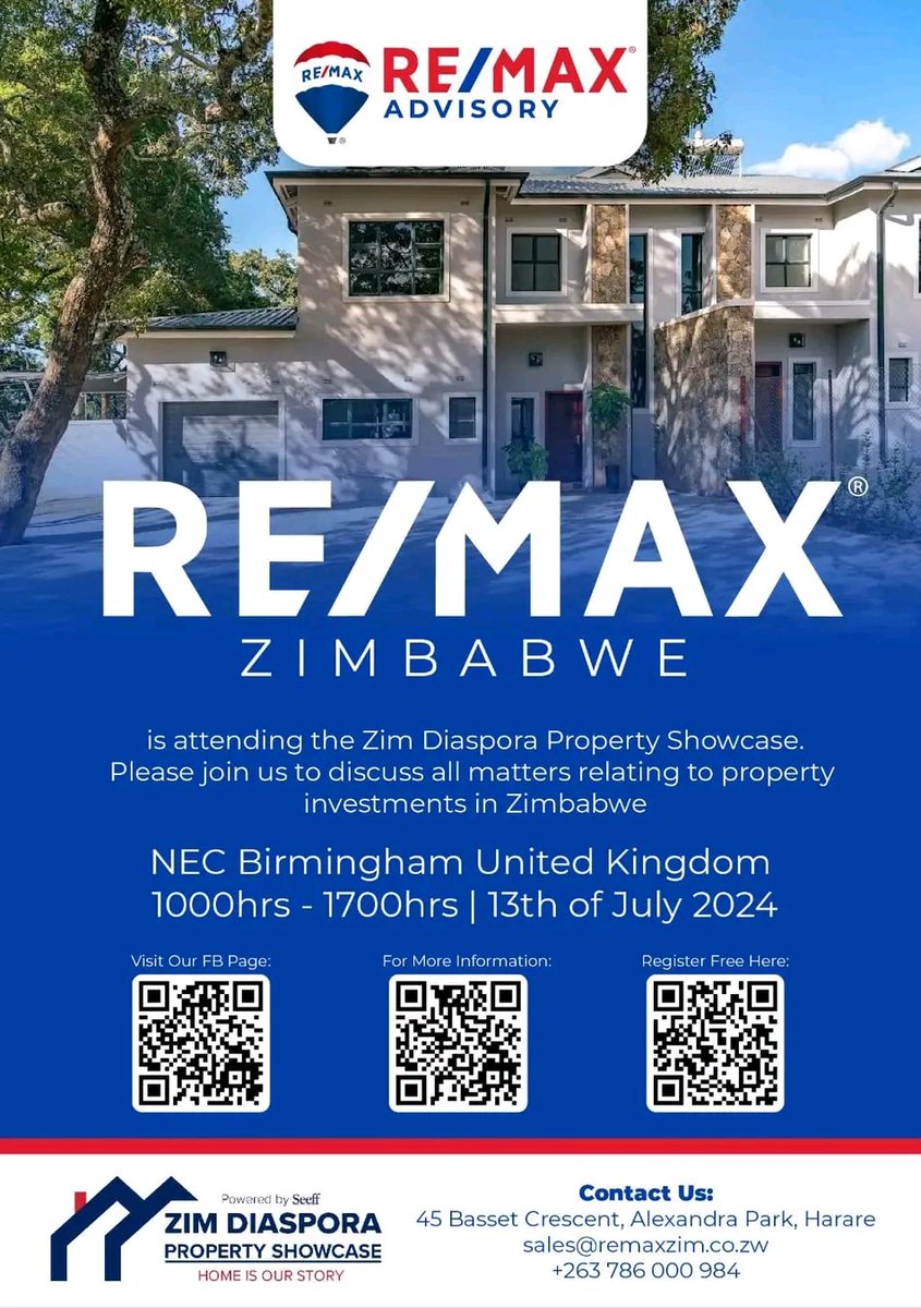 our team will be available to discuss all matters relating to property investments in Zimbabwe.

Don't miss this opportunity to connect with us and learn more about the Zimbabwean property market.

Date: July 13th
Time: 1000hrs - 1700hrs
Location: NEC Birmingham, United Kingdom
