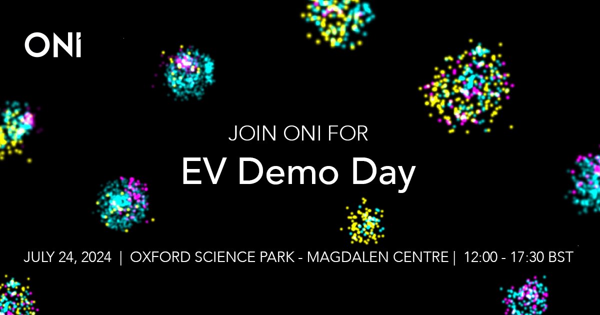 Join us for the exciting EV Demo Day at the Oxford Science Park - Magdalen Centre on July 24, from 12:00 to 17:30 PM BST.
Live demonstrations of the Nanoimager, EV Profiler 2, AutoEV, and Aplo Flow. A complimentary lunch buffet will be provided!
Email phillipa@oni.bio to register