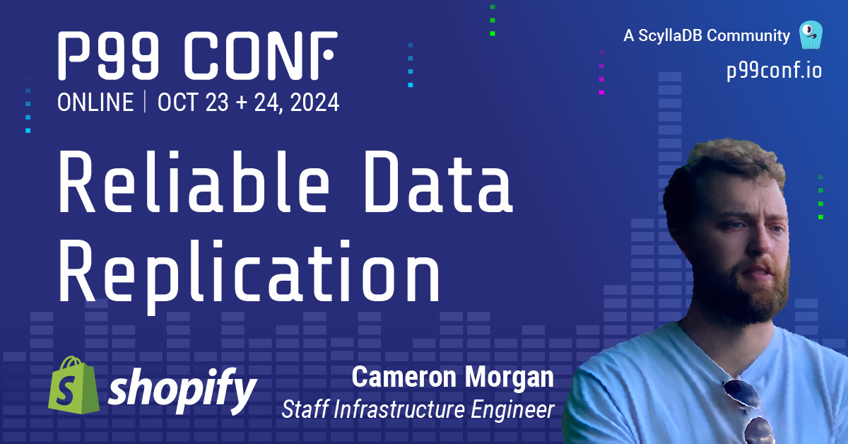 P99CONF's tweet photo. Shopify is used by nearly five million live online stores. At our free &amp; virtual #P99CONF, @cameron_p_m will share how #Shopify solved data replications problems and achieved ~5M rows/sec with <500ms p99 lag. https://t.co/TUGk6h8zVM

#ScyllaDB #DataReplication #TechTalk #techtips https://t.co/YWwgZ2JJ3Y