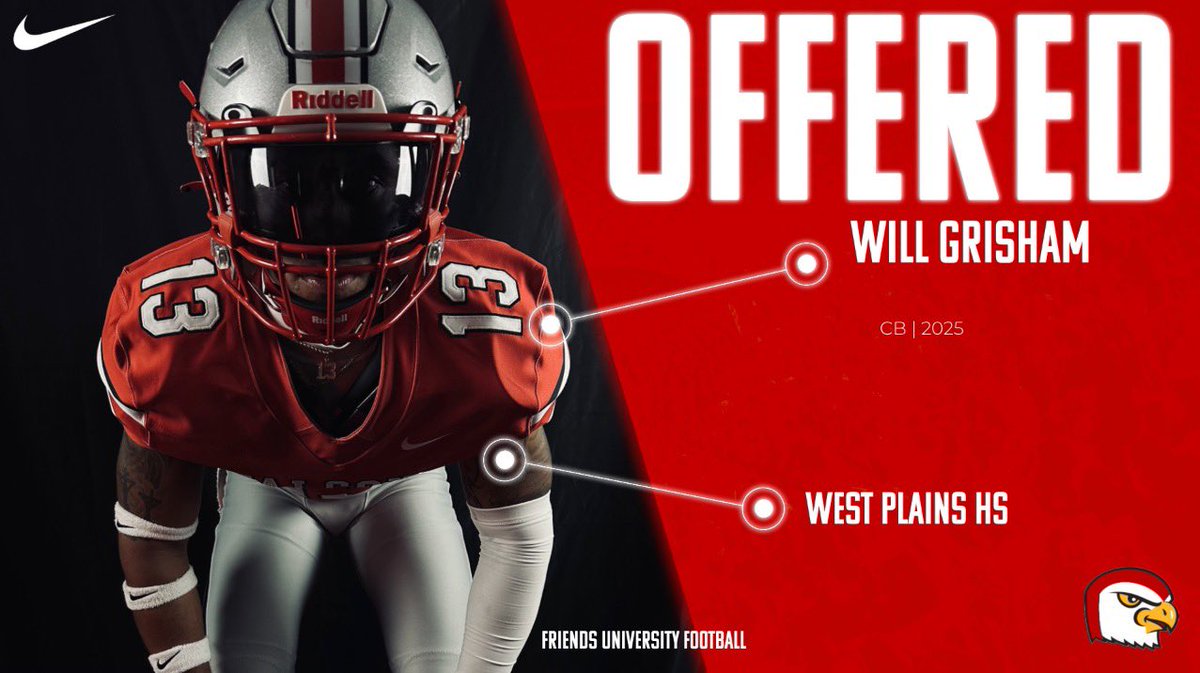 After a great conversation with <a href="/CoachMurrayFU/">Mase</a>, I am extremely blessed to receive my first offer from <a href="/FalconsFU/">Friends University Football</a> 
<a href="/WPlainsFB/">West Plains Wolves Football</a> <a href="/RecruitTheWest/">West Plains FB Recruiting</a> <a href="/FBCoachCummings/">Adam Cummings</a> <a href="/SteveBergeski/">Coach Bergeski CSCS</a>