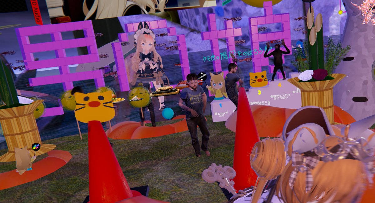 Plotprinter's tweet photo. 何も無い所から始まって思い思いのアイテムでワールドが作られて行くの凄かったです！

最後の方で仕事の電話入ってずっとミュートしたまま話してた🥲

DJの方にフレンド申請受け取ってもらえたのに無言ですみませんでした(凄く話しかけていた...

DJイベント最高でした✨
#EMPTYCLUB
#Resonite https://t.co/JBTFBwYBct