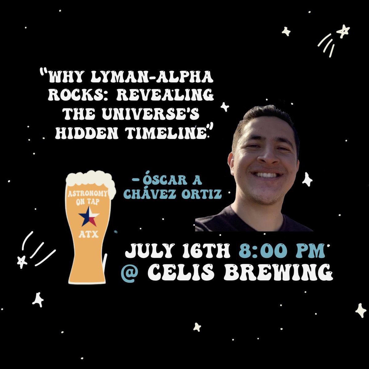 Our next #AoTATX82 will be July 16th at 8:00pm! Join us for two talks from members of our very own <a href="/UTAstronomy/">Texas Astronomy</a> community🌌🔭