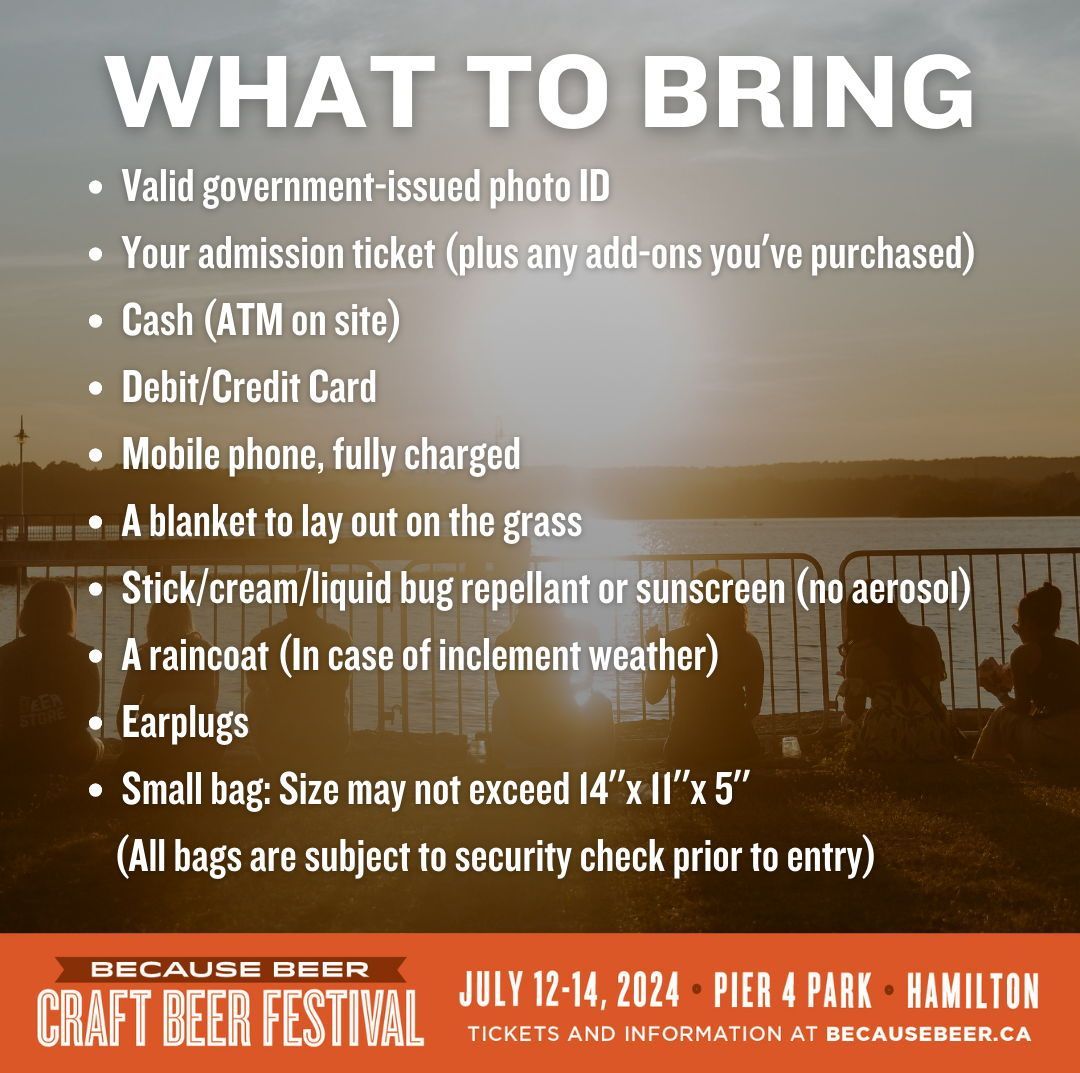 ONE MORE DAY until Because Beer returns to Pier 4 Park! Make sure you're prepared for an incredible evening of beer drinking, great tunes, &amp; delicious food. Please take a moment to review our policies on what will/will not be permitted on our website: becausebeer.ca/faq