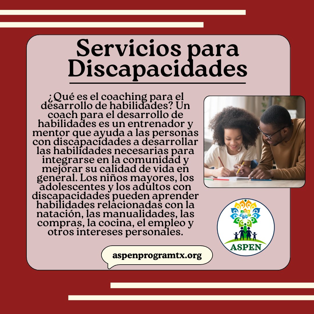 ASPENProgramTX's tweet image. Check out our website: aspenprogramtx.org

Visita nuestra página web: aspenprogramtx.org/es

#LifeSkillsCoaching #LifeSkills #LifeSkillsTherapy #DisabilityResources #DisabilitySupport #HabilidadesParaLaVida #ConsejeriaDesarrolloHabilidades #TerapiaDesarrolloHabilidades