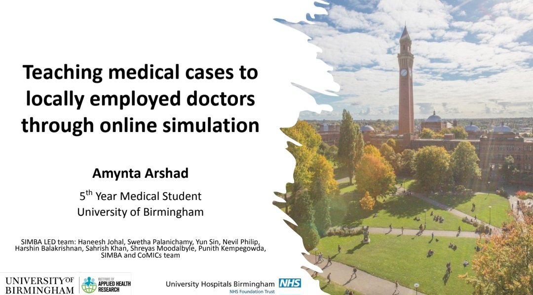 Had a great time presenting our SIMBA-LED project to help locally employed doctors gain confidence with acute medical cases at #ASME2024. Thank you to our team and @SIMBAsimulation for all your hard work and thank you <a href="/asmeofficial/">Association for the Study of Medical Education</a> for having me! #MedEd