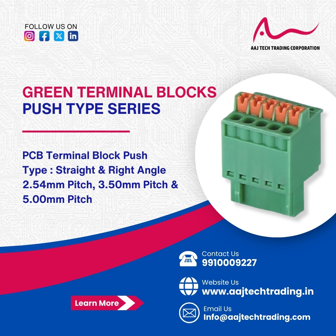 AajTech12653's tweet image. Green Terminal Block push type series available with us.
Contact us for more details and complete catalogue.
#electronicsbasic #businesstips #businessowner #electronicsrepair