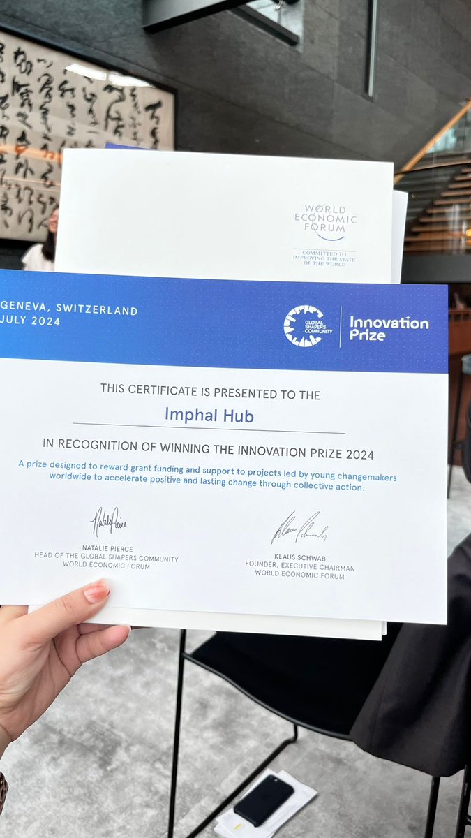 Our Curator ,Miss Zuicy Beauty  Akoijam was presented with the  award by Ellyn Shook, Chief Leadership &amp; Human Resources Officer, Accenture and Laurent Frexie of Nestle at Annual Shapers Summit held in Geneva, Switzerland, on July 11, 2024
#GSAS24 #InnovationPrize #GlobalShapers