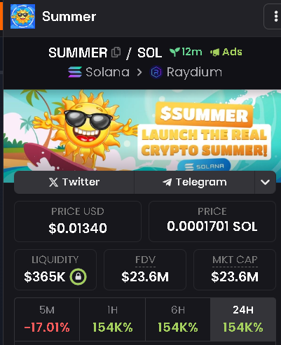 SolanaTokenMeme's tweet photo. β
Summer is verified to be a dexcreener! Let's fly!
π Ca: AHjmAXt251UsyXGzjVqPC4FJRxrJaoFShiWjPh1kj7iY
π DexScreener: https://t.co/CCgVBxIT5Y
#SummerToken #Crypto #Solana https://t.co/dghZLyfjT5