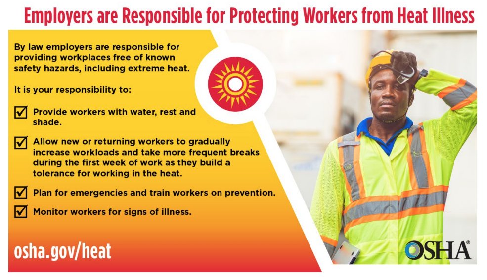Stay safe, Utah! Excessive heat can be deadly. Protect yourself and your employees by taking the proper precautions. osha.gov/heat