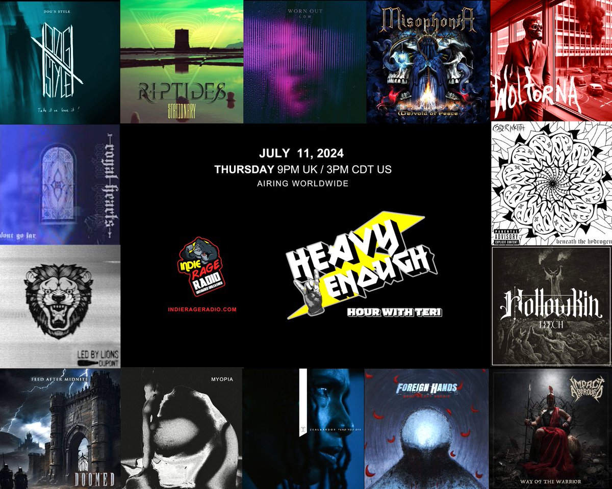 MusicMattersTee's tweet photo. Today 9pmUK 22hCEST 3pmCDST(US)
Tune into @IndieRageRadio 🔊https://t.co/fbYDNfmOd7
#HeavyEnough Hour play the new bangers from-
@dognstyle #Riptides @wornoutnoise #Misophonia @WolfornaUK @RoyalHeartsFL @LedByLionsmusic +more
Info: https://t.co/ivr7EnJJPf
#NewMusicAlert https://t.co/nwJvxT5uDl