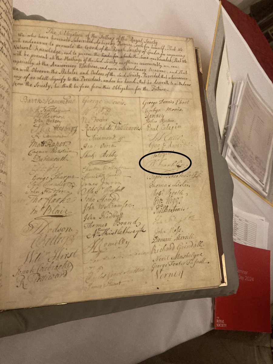 Seen on today's tour of the @RoyalSociety, the charter book with the signatures of Sir Isaac Newton, Charles Darwin, and <a href="/Penn/">Penn</a>'s founder Benjamin Franklin. Humbled to be signing this tomorrow...