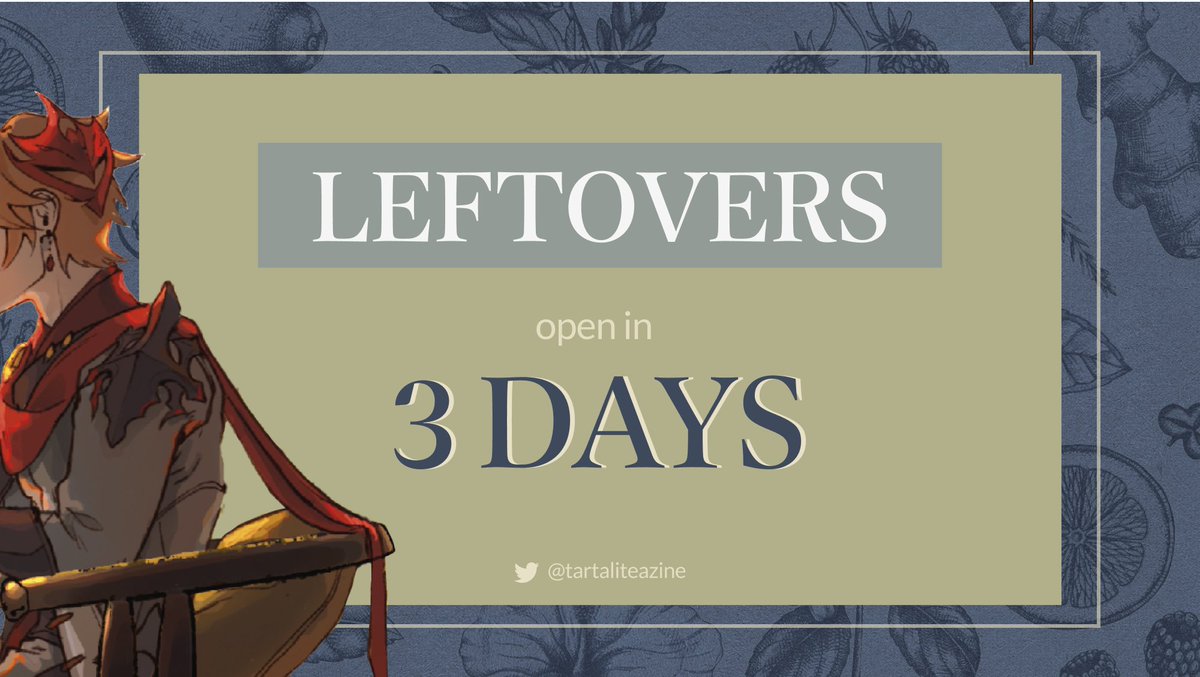 🌿 THREE DAYS LEFT 🌿

Don't miss your last chance to grab MOON IN ONE'S CUP, a Tartali teatime zine!! 🍵 Once sales are closed, they're closed permanently!

📆 Close: 14 July, 23:59 CST
🛒: tartaliteazine.bigcartel.com