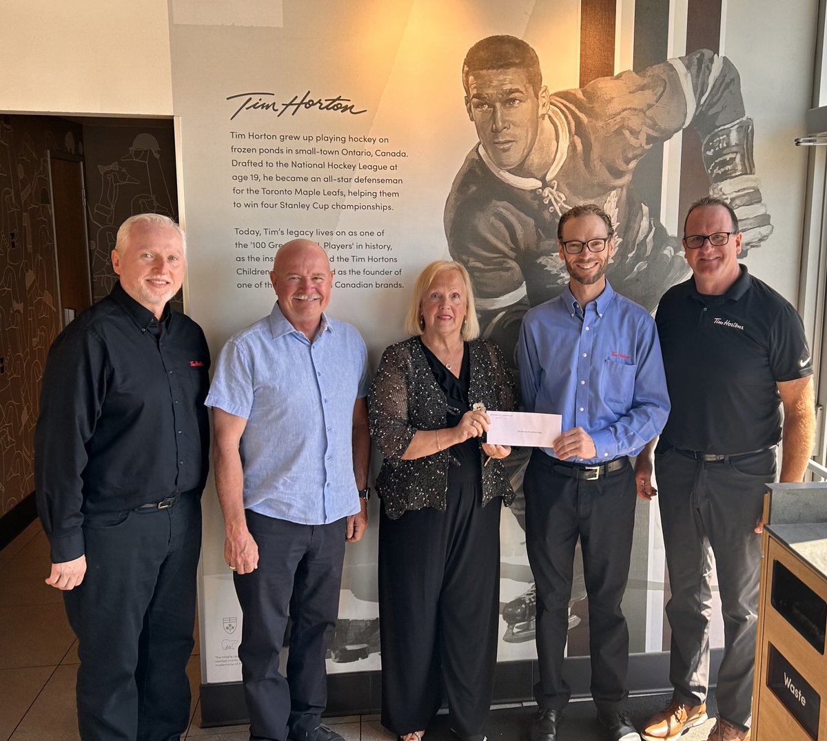 Pleased to join our President Sue Knight ⁦<a href="/NBYSC/">NB Youth Soccer</a>⁩ to thank our local ⁦<a href="/TimHortons/">Tim Hortons</a>⁩ owners for their many years of support to Tim Bits Soccer by donating $50,000.00 for North Bay youth to attend their camps. #Community