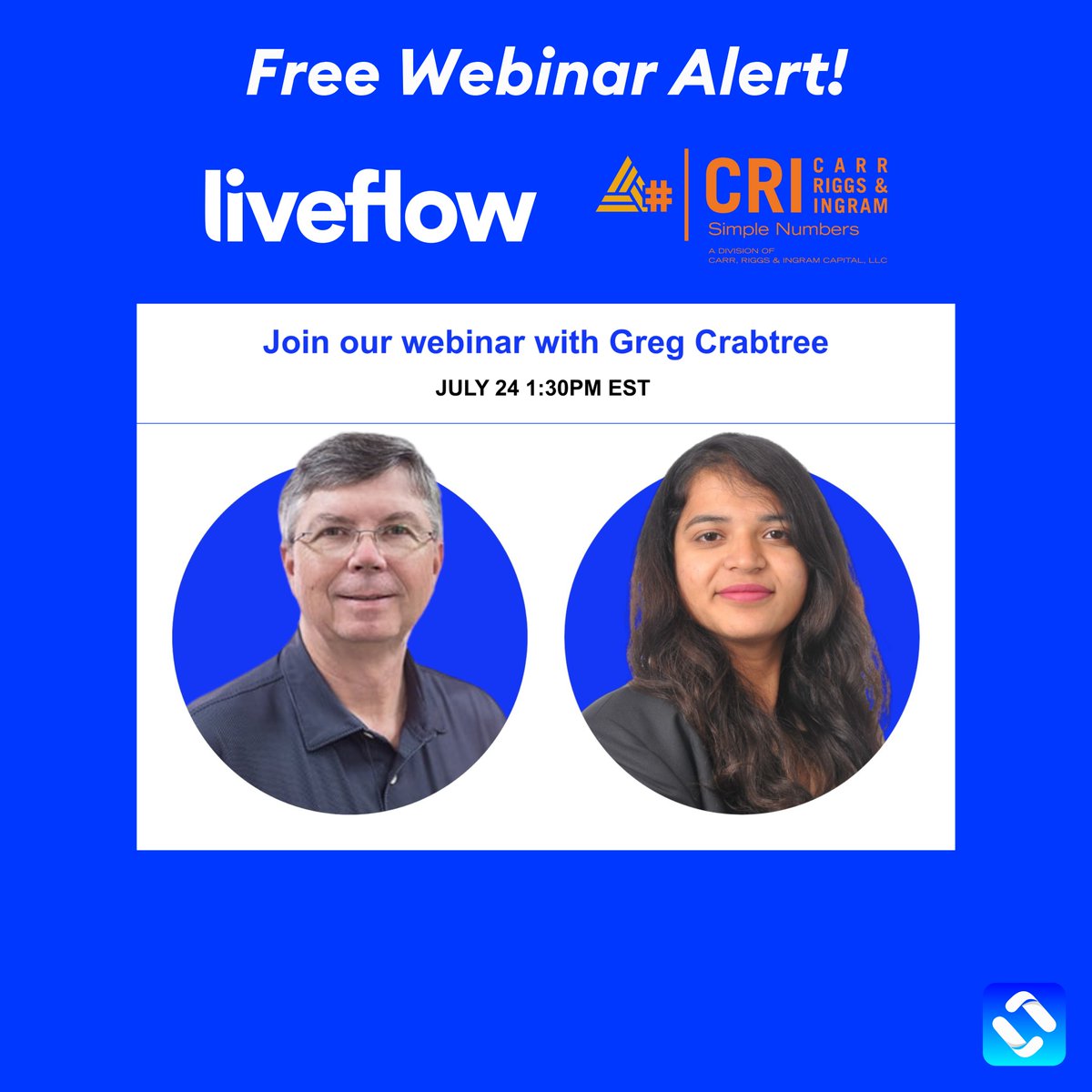 SimpleNumbrsCRI's tweet image. Join Greg Crabtree &amp;amp; Alisha Jha of @LiveFlow_io as they dive into the #SimpleNumbers Cashflow Model. Gain clarity on your #finances, craft straightforward growth plans, and track your progress towards #financial goals. 
us06web.zoom.us/webinar/regist…