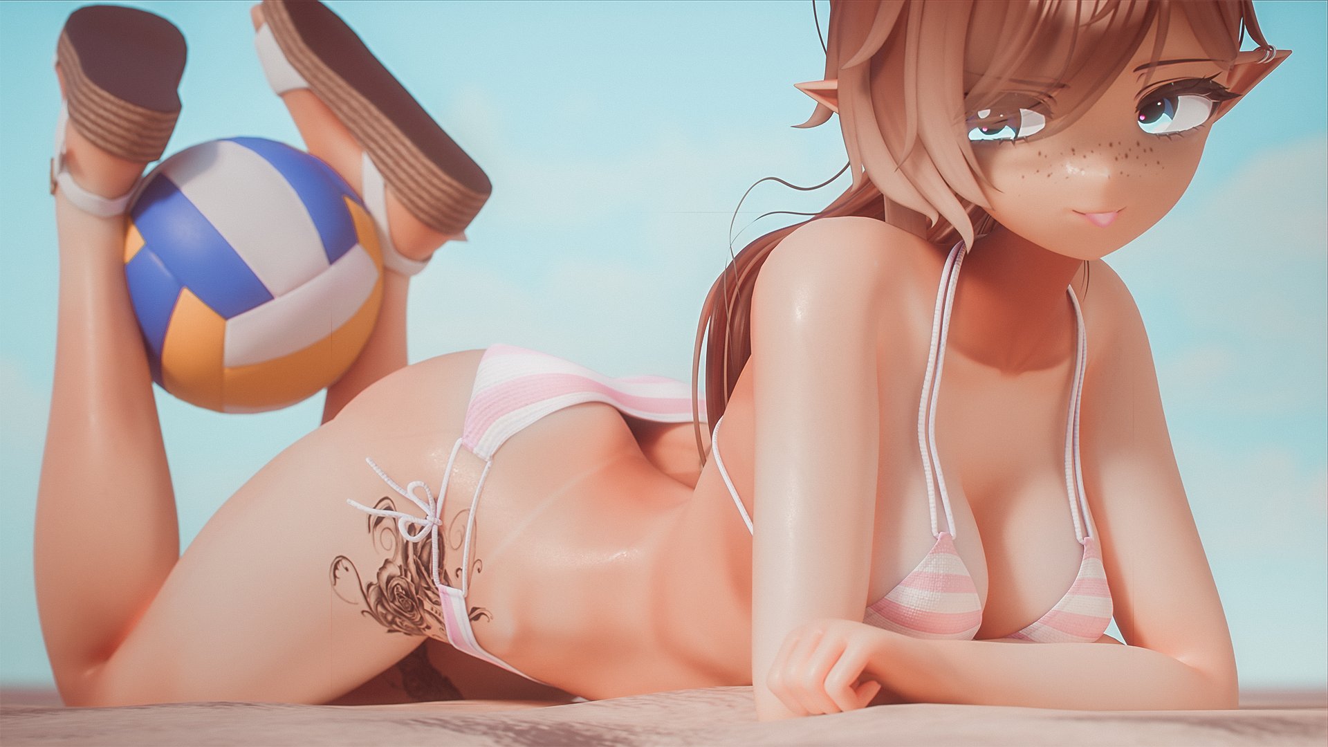 Last beach illustration for a while I think 🏖️ Recovering from really poor sleep and stress atm and I'm thinking of what to work on next. Are there any scenes, poses or outfits you'd like to see Riley and/or Aura in? https://t.co/mzU57lf4mz
