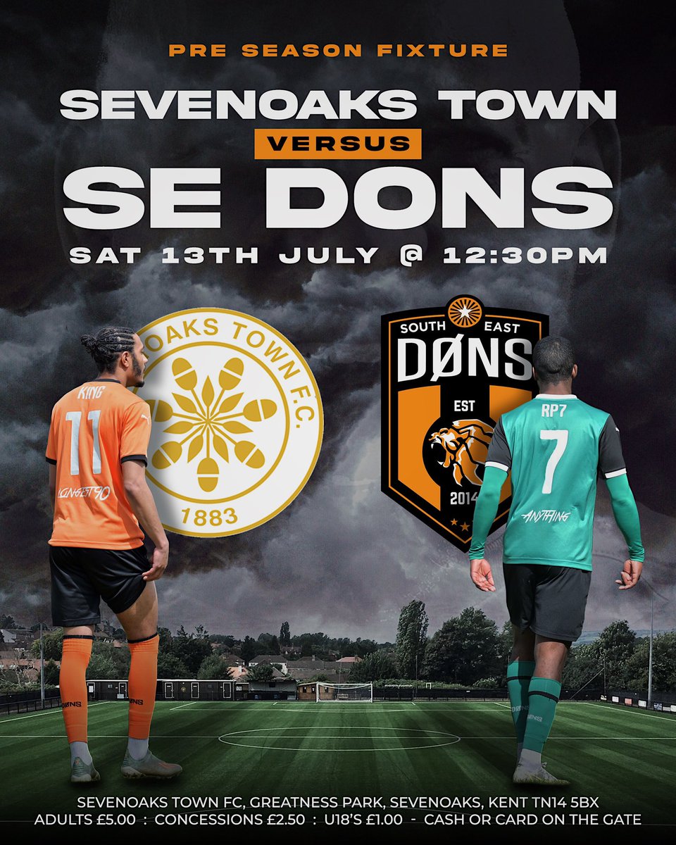 sedonsfc's tweet photo. PRE SEASON GAME 2 ‼️

👕 SE Dons vs @SevenoaksTownFC 
🧭 Sevenoaks Town FC, TN14 5BX
⏰ 12.30pm KO

The preparations for our first season in Non League Football continues as we take on Sevenoaks 23s This Saturday. Come down &amp; watch #ANYTHING https://t.co/ILn30mpMwk