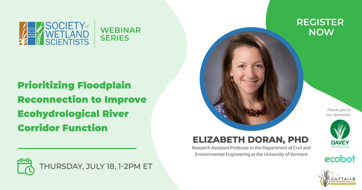Don't miss next week's webinar where we'll delve into the vital role of functioning alluvial floodplains in enhancing ecosystem services: bit.ly/3RQ0glY

Check out services &amp; promotions provided by our webinar sponsors <a href="/DaveyTree/">Davey Tree Expert Co</a>  <a href="/ecobotapp/">Ecobot</a>  &amp; Cattail Environmental, LLC
