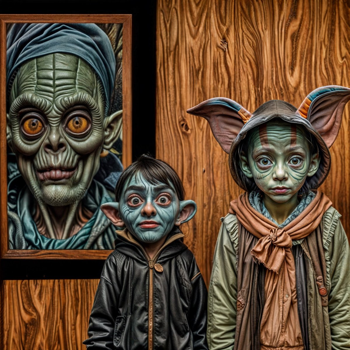 Fumettarchico's tweet photo. Quarkit and Erinkuth are two very young artists from the planet VANKEPITUS 099. Their work represents their adoptive grandmother. From the hallucinated and worried look they thought the same ones about shooting. They had never seen a smartphone.  #nft  #nftart #openasea #art https://t.co/cvaWZjkAaq