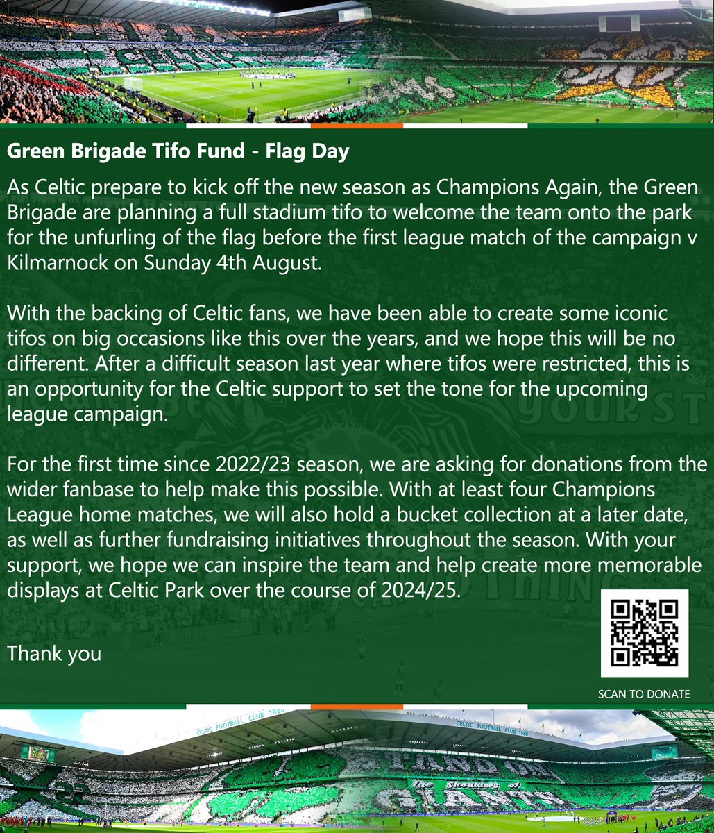 NCCeltic's tweet image. Flag Day Full Stadium Tifo &amp;amp; Tifo Fund

gofundme.com/f/green-brigad…