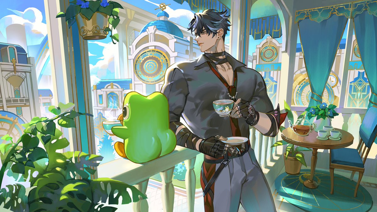 ☕🍑 
#GenshinXDuolingo