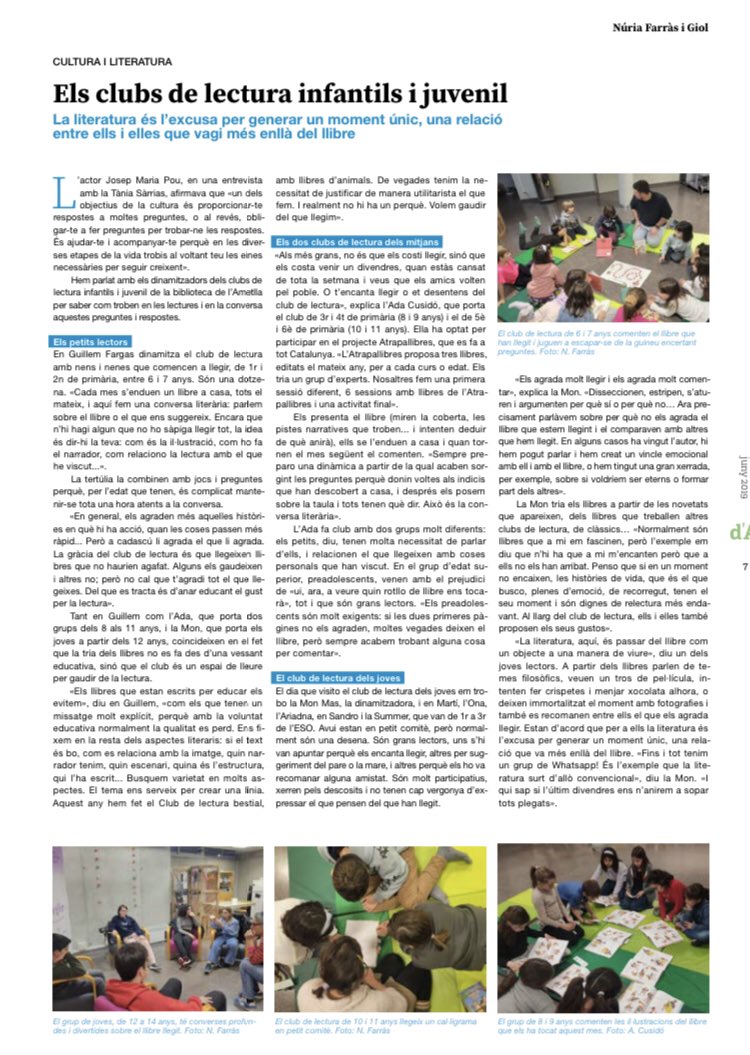 Notícia de la <a href="/NuriaFarrasGiol/">Núria Farràs Giol</a> a l’Amíndola:
“Els clubs de lectura infantils i juvenil”
😍💪🏼
🔗 bit.ly/3xV77Uu

<a href="/AjAmetllaValles/">Ajuntament de l'Ametlla del Vallès</a> <a href="/mondelamOn/">mOn mas</a> <a href="/Tandemlij/">TÀNDEM</a> <a href="/adacusido/">Ada Cusidó</a> <a href="/bibliotequesXBM/">BibliotequesXBM</a> <a href="/bibliotequescat/">Biblioteques</a>