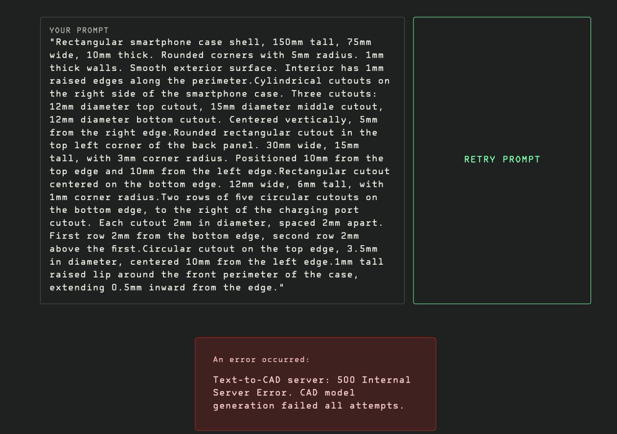 I think it's hard to describe in detail what you want from parts especially as they get more complex than "plate with holes" so I tried using Claude to create the prompts for me to feed to <a href="/zoodotdev/">Zoo</a> . Not much luck but this time around, but interested to see how this develops.
