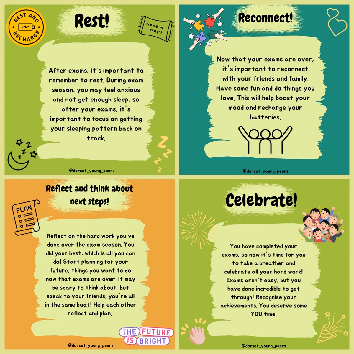 Dorsetdiscovery's tweet photo. The time between exams finishing and receiving your results is really important, as it’s a time to relax and recharge! Here are some things that we think are important to focus on!📚 https://t.co/SOWhPL56nW