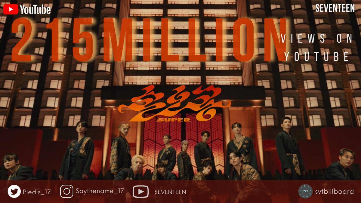 svtbillboard's tweet image. [#SUPER VIEWS UPDATE]

Current Views: 215,013,052 😍

Congratulations CARATs! We've hit another milestone with 'SUPER' reaching 215M views on YouTube. 🥳 Let's keep the views increasing together with our focused MVs #MAESTRO and #GOM. 🔥

🎥: youtu.be/-GQg25oP0S4?si…

#세븐틴