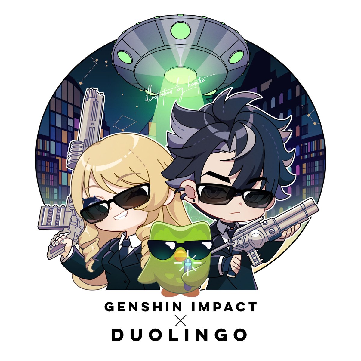 Bonus chibi art of Agent N, Agent W, and Agent D 🛸
#GenshinXDuolingo #Navia #Wriothesley