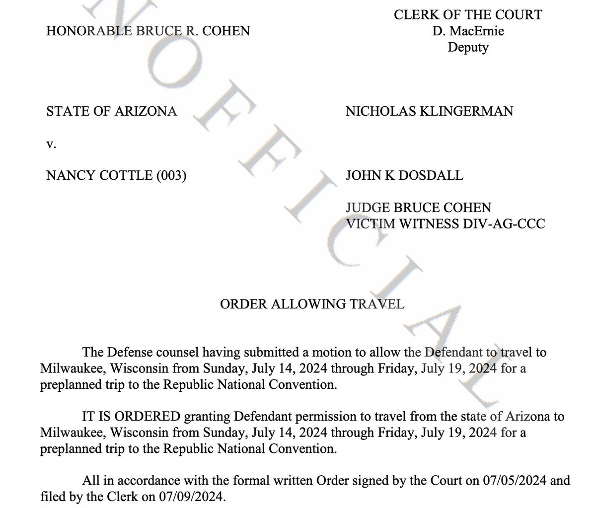 One of the the GOP officials from Arizona who falsely posed as a presidential elector in 2020 — and is now criminally charged in the state — got court permission to attend the RNC, per a new court filing.