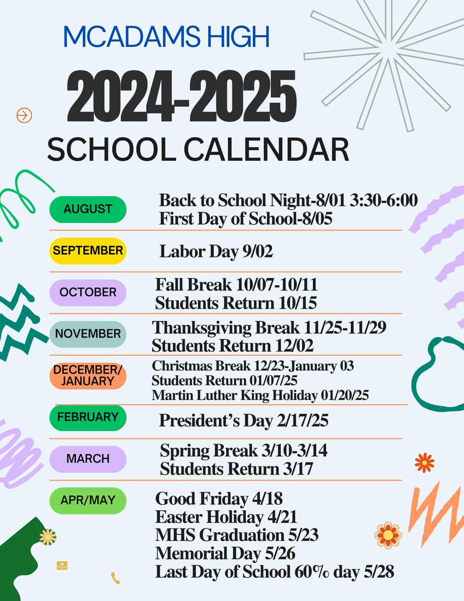 MHS 2024-2025 Calendar! Plan accordingly.
