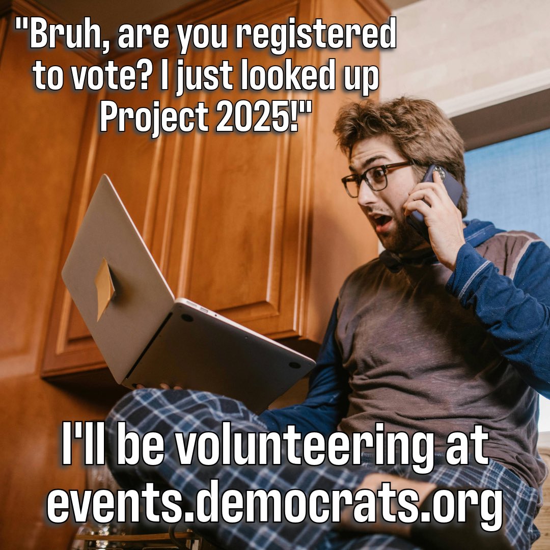 Coolie20241's tweet photo. Stop Project 2025. Volunteer with the Democrats today. #LetsGoDems #FightForDemocracy #VoteBlueEndTheCon #wtpGOTV24 https://t.co/RKrsk8J2FI