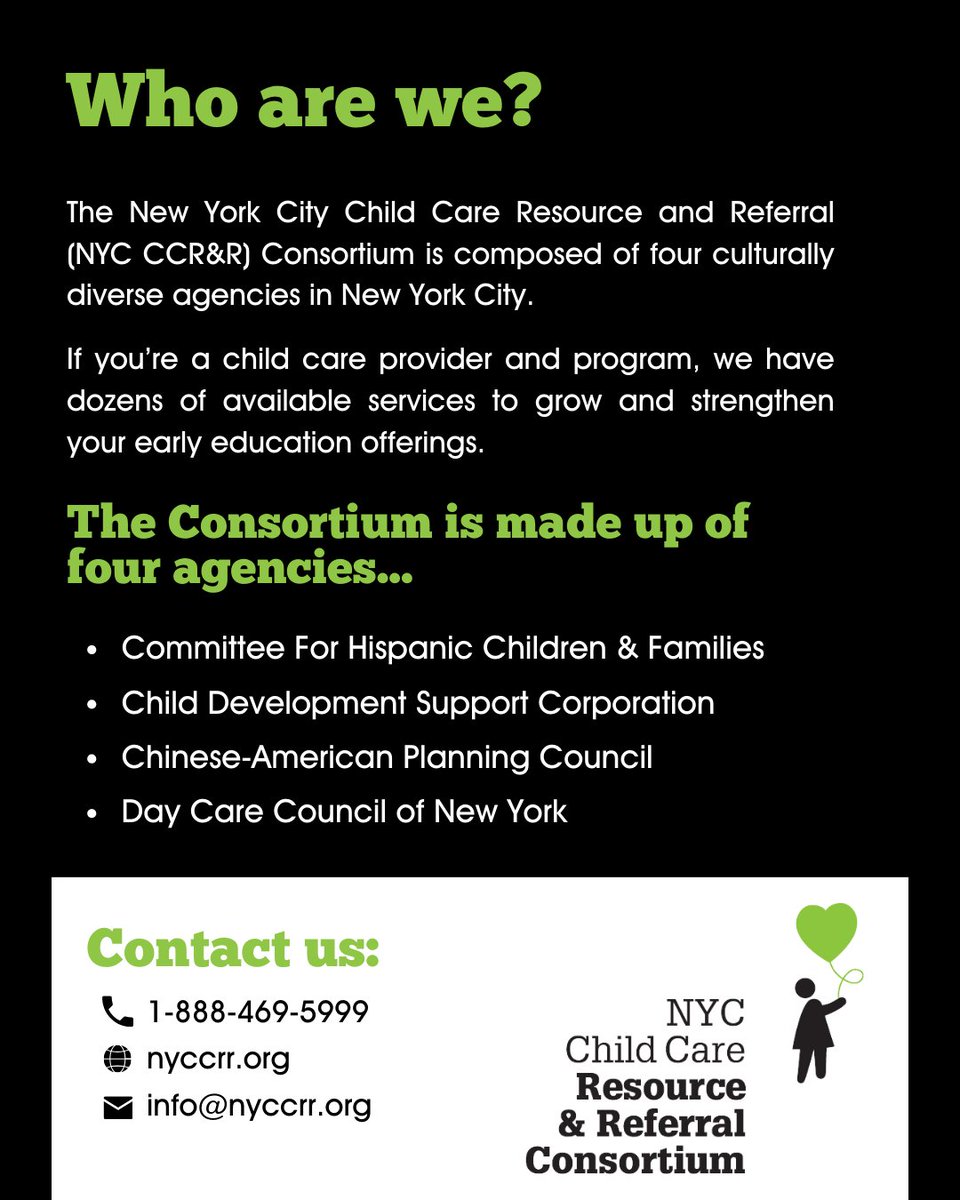 Are you in need of child care in New York City? We're here to help you find the best solution. Get free referrals and support in seven languages!

Are you a child care provider? We have dozens of available services to grow and strengthen your early education offerings!
