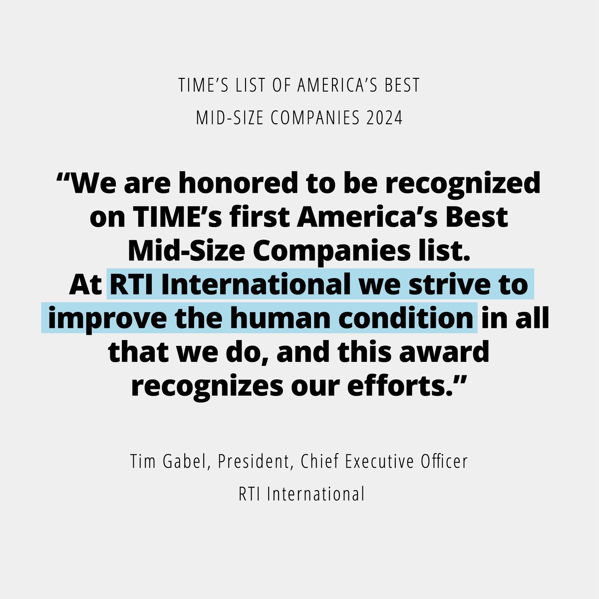RTI_Intl's tweet photo. We are honored to be recognized by TIME as one of America’s Best Mid-Size Companies. This award is a testament to our shared commitment of our mission and employee satisfaction. Join us in celebrating our excellent workplace experience! #RTIdifference
https://t.co/I9LPwBGWYv https://t.co/I5L1HMJRLP
