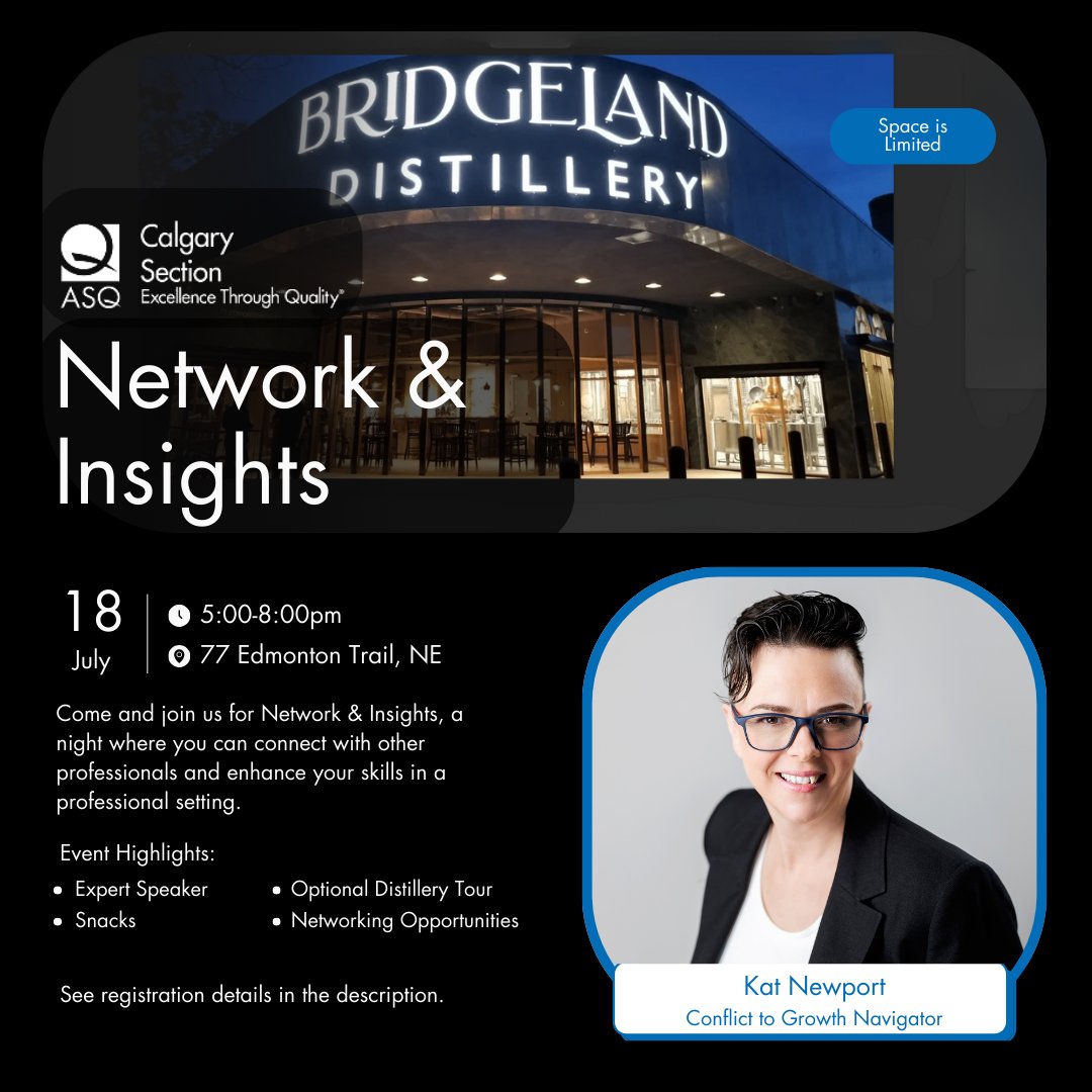 AsqCalgary's tweet photo. 🌟 Embark on a journey through our award-winning whiskies at Bridgeland Distillery and explore the dynamics of Quality Conflict with speaker Kat N. Don't miss this experience—RSVP now!

Registration link: https://t.co/g5yNCHZJ3f

#asqcalgary #quality #tour #events #networking https://t.co/uVzW9ubpT0