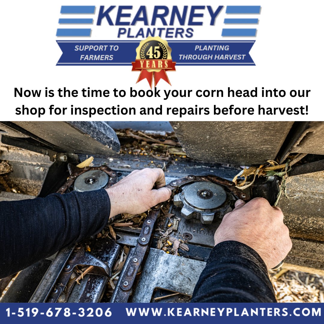 KearneyPlanters's tweet photo. @kearneyplanters it’s time to get the corn head out and make sure you are ready for harvest season! Call and book an appointment with our service department today so you know you are ready when it’s time to hit the field! 519-678-3206 #harvestready #cornheads https://t.co/ocfEe6Si7J