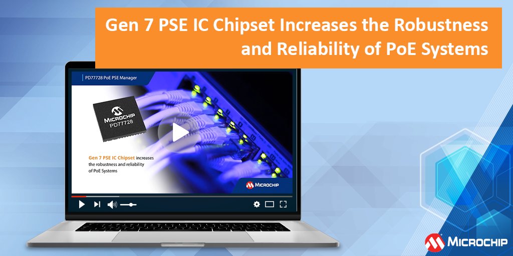 MicrochipTech's tweet photo. Increase the robustness and reliability of PoE systems with our new IEEE 802.3bt-compliant Gen 7 PoE PSE IC chipset. The highly integrated PoE PSE solution is ideal for PoE injectors and switches. Learn more https://t.co/gIEEgtTBMV. #PoEPSE #PoESwitch #PoEIC #PowerSourceEquipment https://t.co/c06zTX8Q7P