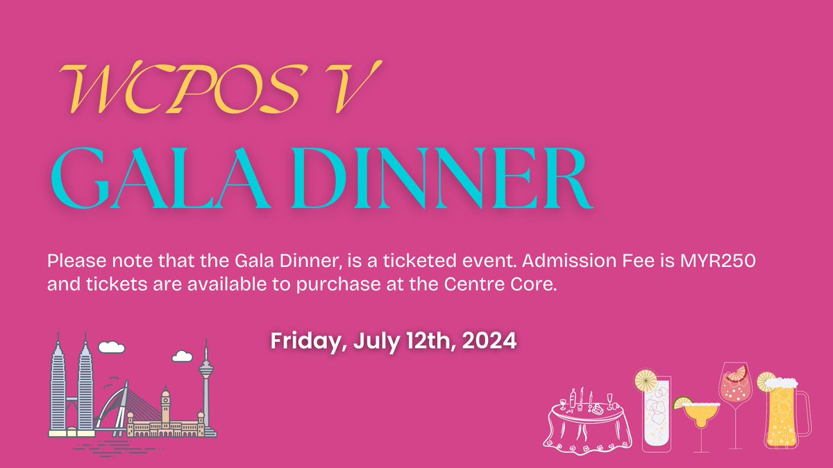 WSPOS's tweet image. WCPOS V Gala dinner tickets are available for purchase at Centre Core! 
This is sure to be a fantastic event so drop by and make sure to secure your seat today!
#WCPOSV2024