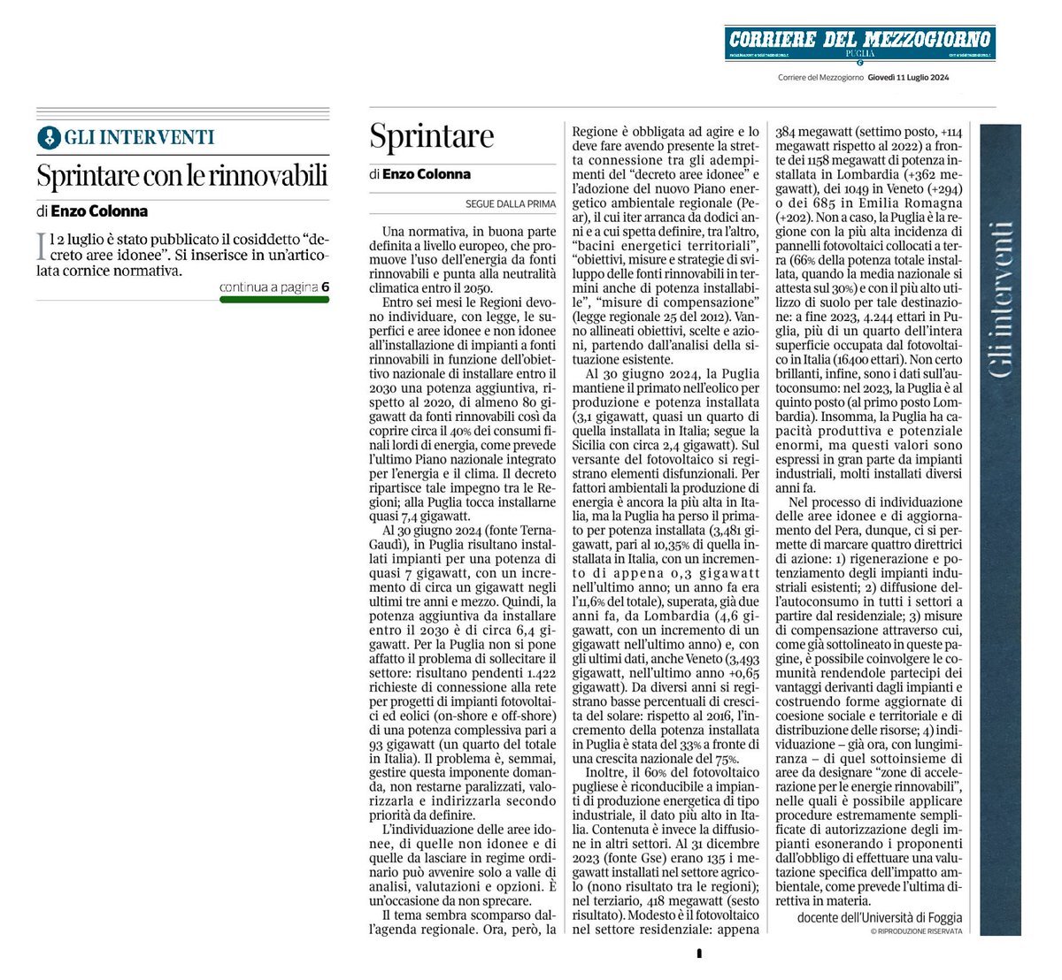 #decretoareeidonee #rinnovabili #fitfor55 #REDIII 
Individuazione aree idonee per rinnovabili e nuovo piano energetico ambientale regionale. Due appuntamenti importanti e non rinviabili per la <a href="/RegionePuglia/">RegionePuglia</a> <a href="/micheleemiliano/">Michele Emiliano</a> 
Oggi nel <a href="/corrmezzogiorno/">CorriereMezzogiorno</a> #Puglia